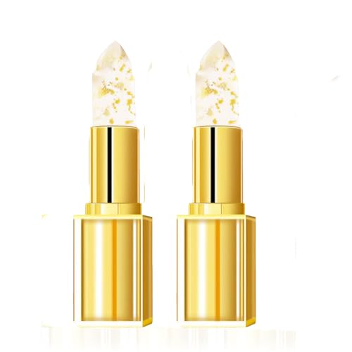 Color Changing Lipstick, Gold Crystal Color Changing Lipstick, Long Lasting 24 Hours Moisturizing Glossy Shine Lip Gloss for Women (Gold) (2pcs) von TCTCTW