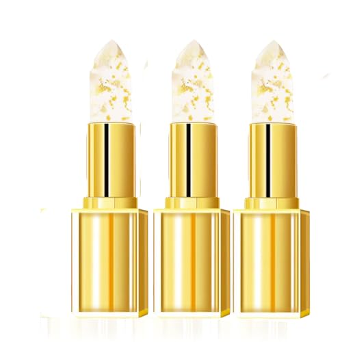 Color Changing Lipstick, Gold Crystal Color Changing Lipstick, Long Lasting 24 Hours Moisturizing Glossy Shine Lip Gloss for Women (Gold) (3pcs) von TCTCTW