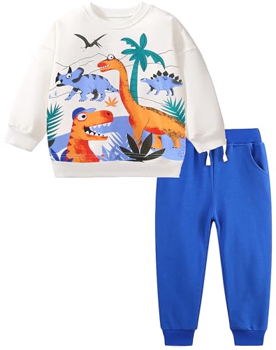 TCWWBB Jungen Bekleidungsset Kleinkinder Langarm Sweatshirt und Hose Dinosaurier Tier Raum Winter Herbst 2-teiliges Baumwolle Outfits Set 1-7 Jahre 92 98 104 110 116 122 von TCWWBB