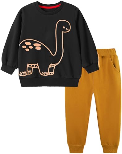 TCWWBB Jungen Bekleidungsset Kleinkinder Langarm Sweatshirt und Hose Dinosaurier Tier Raum Winter Herbst 2-teiliges Baumwolle Outfits Set 1-7 Jahre 92 98 104 110 116 122 von TCWWBB