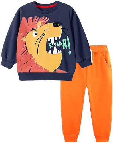 TCWWBB Jungen Bekleidungsset Kleinkinder Langarm Sweatshirt und Hose Dinosaurier Tier Raum Winter Herbst 2-teiliges Baumwolle Outfits Set 1-7 Jahre 92 98 104 110 116 122 von TCWWBB