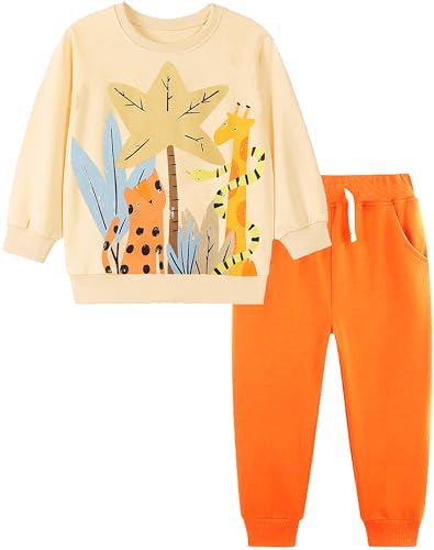 TCWWBB Jungen Bekleidungsset Kleinkinder Langarm Sweatshirt und Hose Dinosaurier Tier Raum Winter Herbst 2-teiliges Baumwolle Outfits Set 1-7 Jahre 92 98 104 110 116 122 von TCWWBB