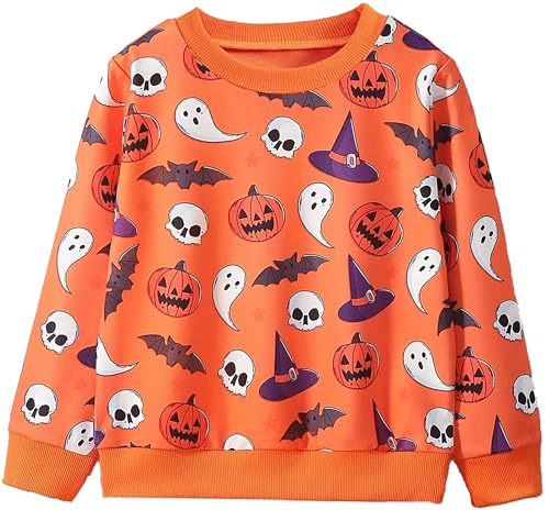 TCWWBB Kinder Jungen Halloween Sweatshirt Pullover Langarm Baumwolle Kürbis Skelett Winter Oberteile 1-7 Jahre 92 98 104 110 116 122 von TCWWBB