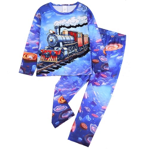 TCWWBB Kinder Schlafanzug Jungen Mädchen Langarm Zweiteilig Pyjama Set Dinosaurier Bagger Einhorn Polyesterfasern Winter Schlafanzüge Nachtwäsche Größe 2-8 Jahre 98 104 110 116 122 128 von TCWWBB