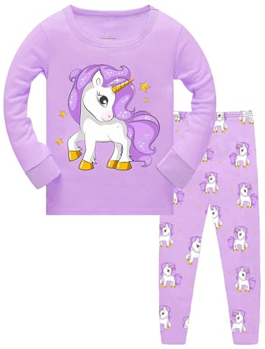 TCWWBB Kinder Schlafanzug Jungen Mädchen Langarm Zweiteilig Pyjama Set Dinosaurier Bagger Einhorn Polyesterfasern Winter Schlafanzüge Nachtwäsche Größe 2-8 Jahre 98 104 110 116 122 128 von TCWWBB
