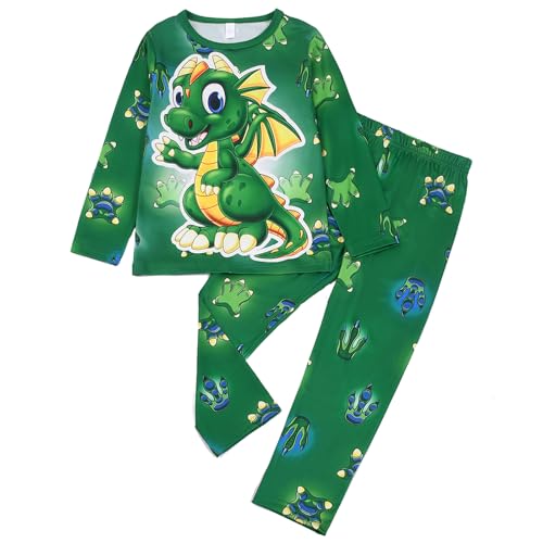TCWWBB Kinder Schlafanzug Jungen Mädchen Langarm Zweiteilig Pyjama Set Dinosaurier Bagger Einhorn Polyesterfasern Winter Schlafanzüge Nachtwäsche Größe 2-8 Jahre 98 104 110 116 122 128 von TCWWBB