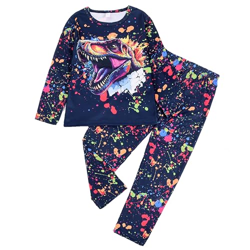 TCWWBB Kinder Schlafanzug Jungen Mädchen Langarm Zweiteilig Pyjama Set Dinosaurier Bagger Einhorn Polyesterfasern Winter Schlafanzüge Nachtwäsche Größe 2-8 Jahre 98 104 110 116 122 128 von TCWWBB