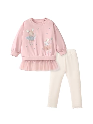 TCWWBB Mädchen Bekleidungsset Lange Tops Kinder Kleidung Baumwolle Langarm Sweatshirt Top+Leggings Rock Hose Einhorn Outfits Kleidung Set Kinder 2 Piece Set Größe 1-7 Jahre 92 98 104 110 116 122 von TCWWBB