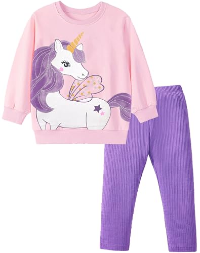 TCWWBB Mädchen Bekleidungsset Lange Tops Kinder Kleidung Baumwolle Langarm Sweatshirt Top+Leggings Rock Hose Einhorn Outfits Kleidung Set Kinder 2 Piece Set Größe 1-7 Jahre 92 98 104 110 116 122 von TCWWBB