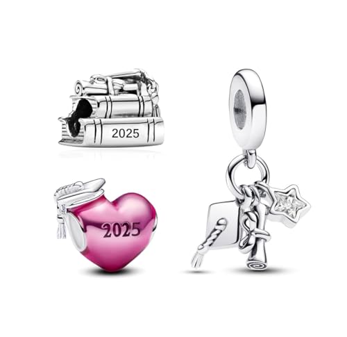 TCZNAF 2025 Abschluss Charm Herz Graduation-Anhänger kompatibel für Europäische Armbänder Halsketten Abschlussschmuck Geschenk 3-Piece Set von TCZNAF