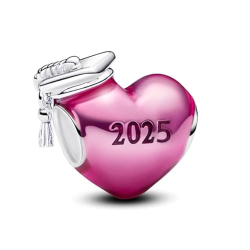 TCZNAF Pink 2025 Abschluss Charm Herz Graduation-Anhänger kompatibel für Europäische Armbänder Halsketten Abschlussschmuck Geschenk von TCZNAF