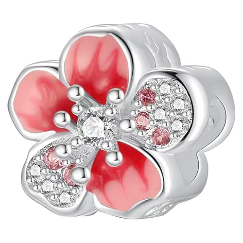 TCZNAF Pink Blumen Charms Armbände Bead Compatible fü Armband Christmas Schmuck für Damen Muttertag Valentinstag von TCZNAF