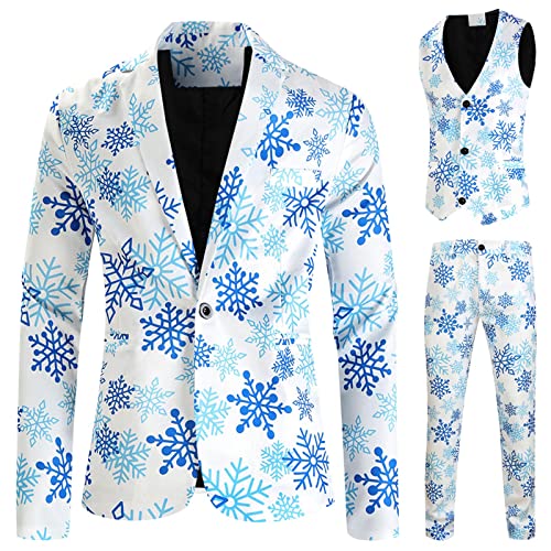 Anzug Herren 3 Teilig Regular Fit Weihnachtsanzug Stretch Anzugjacke + Anzughose + Weste Set Komplett Set Bedruckter Blazer Weihnachten Fashion Sakko Freizeit Herrenanzug von TDEOK