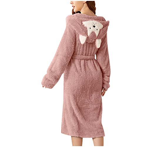 Bademantel Damen Flauschig Mit Ohren Kapuze Saunamantel Süße Bär Nachthemd Frottee Hausmantel Teddy Fleece Nachtwäsche Kuschelig Pyjama Gürtel Morgenmantel Tailliert Schlafanzug Elegant Schlafmantel von TDEOK