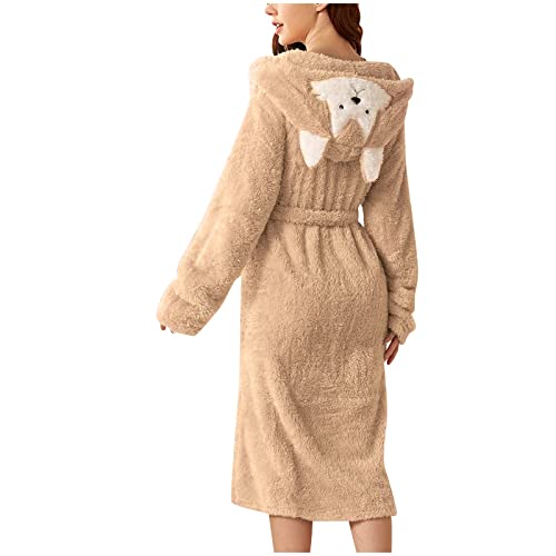 Bademantel Damen Flauschig Mit Ohren Kapuze Saunamantel Süße Bär Nachthemd Frottee Hausmantel Teddy Fleece Nachtwäsche Kuschelig Pyjama Gürtel Morgenmantel Tailliert Schlafanzug Elegant Schlafmantel von TDEOK