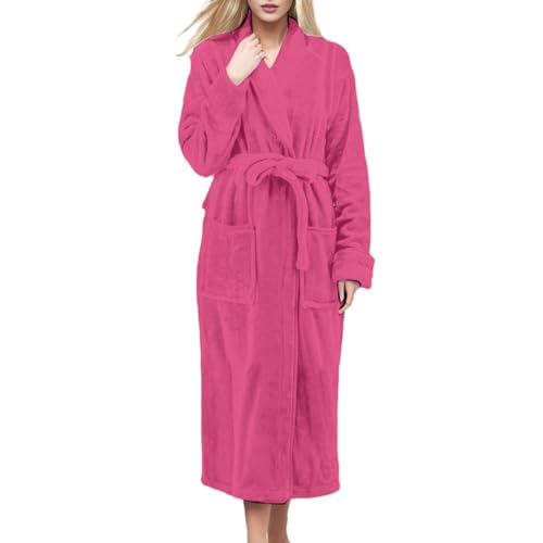 Bademantel Damen Frottee Ohne Kapuze Morgenmantel Lang Flauschig Nachthemd Mit Gürtel Schlafmantel Elegant Nachtwäsche Taschen Saunamantel Kuschelfleece Hausmantel Warm Pyjama Flauschig Schlafanzug von TDEOK