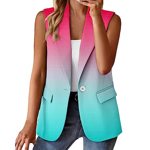 Blazer Ärmellos Damen Elegant - Shirt Weste Damen Ärmellos - Blazer Damen Bunt Gemustert - Business Muster Jacke Leicht Tailliert Sport Sakko Ohne Ärmel Elegant Outfit Sommer Mit Knopf Kurz Sportlich von TDEOK