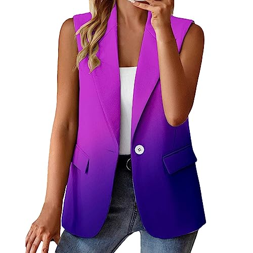 Blazer Ärmellos Damen Elegant - Shirt Weste Damen Ärmellos - Blazer Damen Bunt Gemustert - Business Muster Jacke Leicht Tailliert Sport Sakko Ohne Ärmel Elegant Outfit Sommer Mit Knopf Kurz Sportlich von TDEOK