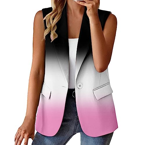 Blazer Ärmellos Damen Elegant - Shirt Weste Damen Ärmellos - Blazer Damen Bunt Gemustert - Business Muster Jacke Leicht Tailliert Sport Sakko Ohne Ärmel Elegant Outfit Sommer Mit Knopf Kurz Sportlich von TDEOK