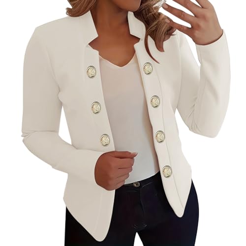 Blazer Damen Große Größen Kurz - Kurzblazer Damen Festlich - Blazer Jacke Kurzjacke Kurzblazer Sakko Anzug Jacke Military Slim Elegant Mit Goldenen Knöpfen Cardigan Sweat Revers Anzugjacke Kostüm von TDEOK