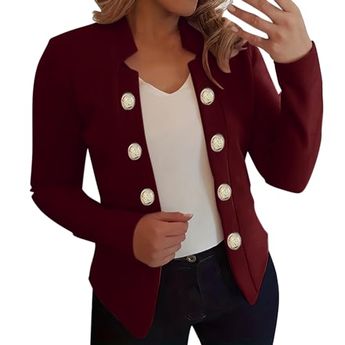 Blazer Damen Große Größen Kurz - Kurzblazer Damen Festlich - Blazer Jacke Kurzjacke Kurzblazer Sakko Anzug Jacke Military Slim Elegant Mit Goldenen Knöpfen Cardigan Sweat Revers Anzugjacke Kostüm von TDEOK