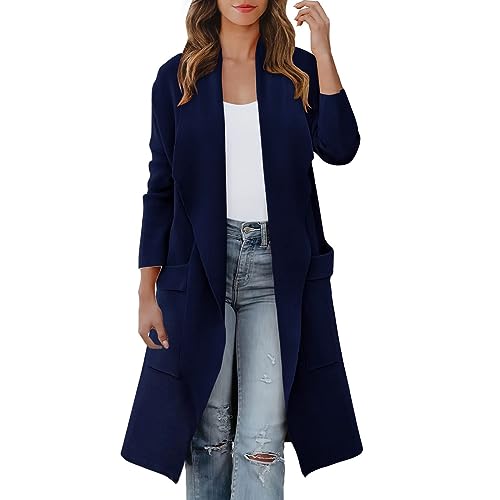 Blazer Damen Lang Elegant Wollejacke Große Größen Longblazer Revers Cardigan Tailliert Wollmantel Stretch Frühlingjacke Warm Winterjacke Slim Fit Übergangsjacke Wolle Trenchcoat Casual Business Jacke von TDEOK
