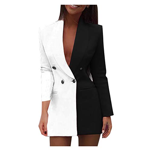 Blazer Damen Zweifarbig - Oversized Blazer Damen 80Er Jahre - Elegant Modern Knielang Blazerkleid Für Hochzeit Sweat Blazer Longblazer Tailliert Sportlich Sweatblazer Taillierte Blazer Jacke Long von TDEOK