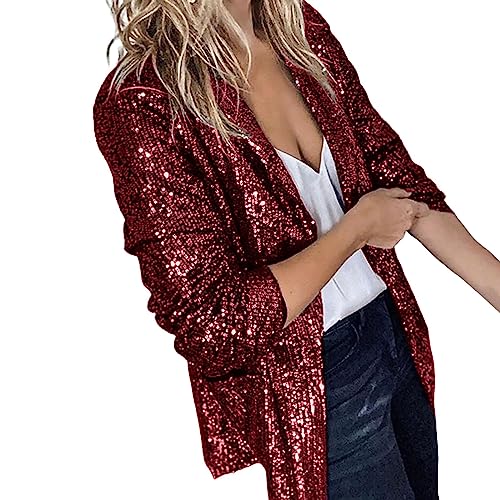 Bolero Damen Festlich Grau Silber Glitzer - 80Er Jahre Outfit Damen Blazer - Jacke Lang Glänzend Bolero Elegant Festlich Abendkleid Leicht Festliche Longblazer Modern Party Long Blazer Pailletten von TDEOK