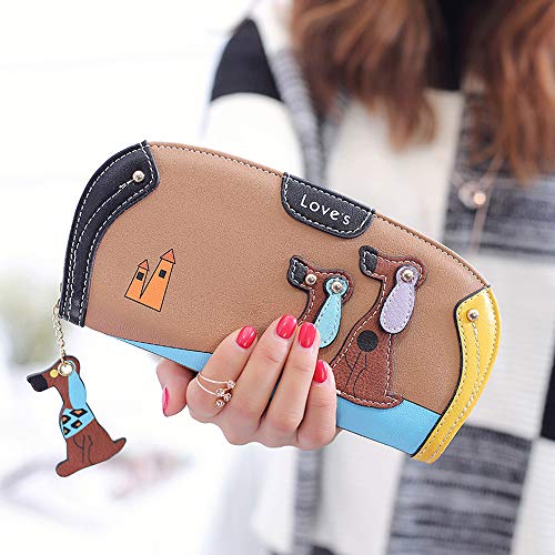 Brieftasche Damen Groß Viele Geldbörse Frauen Tasche Frauen Designer Comic Hund Geldbörse Damengeldbörse Rot Günstige Geldbörsen Für Damen (Coffee, One Size) von TDEOK