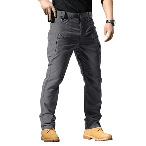 Camouflage Cargohose Herren Weiß - Multi Taschen Arbeitshosen Outdoorhose Männer Wanderhose High Waist Trekkinghose Freizeithose Elastische Taille Cargo Hose Leicht Herrenhose von TDEOK