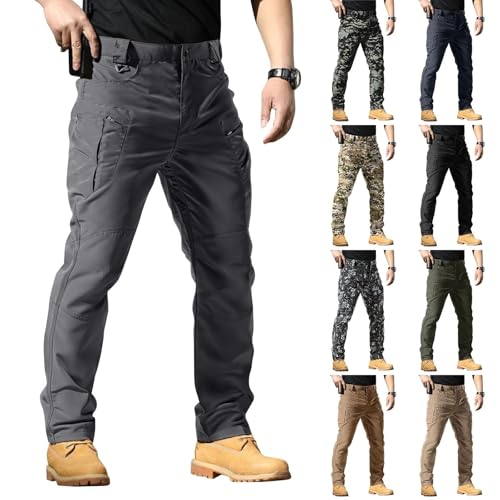 Camouflage Cargohose Herren Weiß - Multi Taschen Arbeitshosen Outdoorhose Männer Wanderhose High Waist Trekkinghose Freizeithose Elastische Taille Cargo Hose Leicht Herrenhose von TDEOK