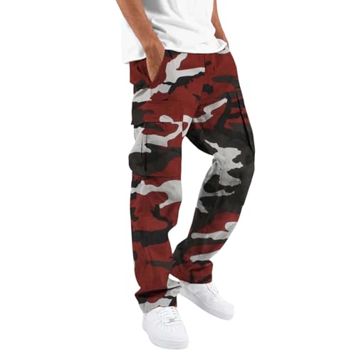 Cargohose Herren Baggy Camouflage | Elastische Taille Arbeitshosen Cargo Hosen Leichte Sommerhose Mit Taschen Freizeithose Outdoorhose Elegant Stoffhos Stretch Jogginghose von TDEOK