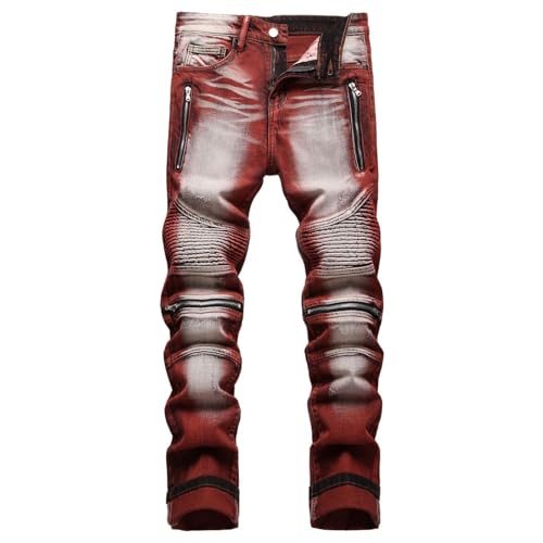 Cargohose Herren Jeans Stretch | Modische Farbkontrast Jeans Hose Bedruckt Patchwork Gerade Bein Herrenhose Stretch Outdoor Midi Waist Elastische Freizeithose Bunt Relaxhose Hip Hop Streetware von TDEOK