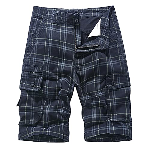 Cargohose Herren Stretch Kurz - Cargo Shorts Herren Kariert Kurze Bermuda Hose Regular Fit Baumwolle Short Mit Taschen Elastische Taille Sommer Freizeithose Atmungsaktiv Outdoorhose von TDEOK