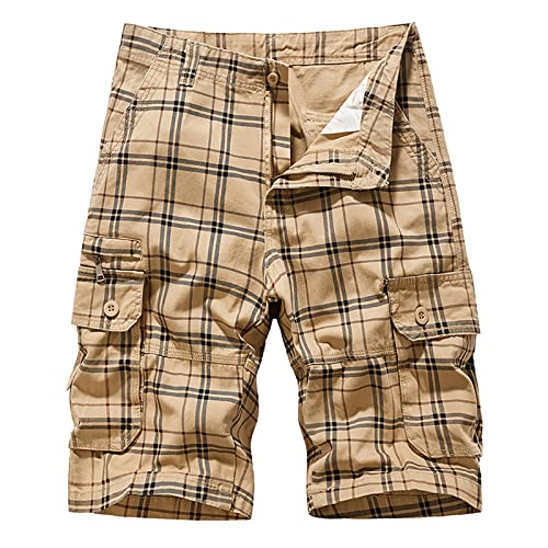 Cargohose Herren Stretch Kurz - Cargo Shorts Herren Kariert Kurze Bermuda Hose Regular Fit Baumwolle Short Mit Taschen Elastische Taille Sommer Freizeithose Atmungsaktiv Outdoorhose von TDEOK
