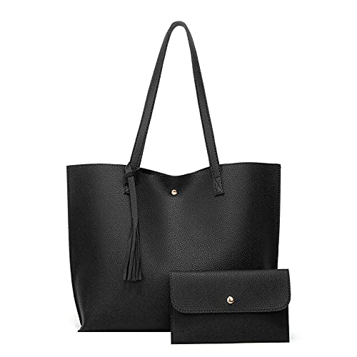 Dachbox Taschen Set Mode zwei Handtaschentaschen Single Single Shoulder Quasten Women 's Tote Taschen Kunst (Black, One Size) von TDEOK