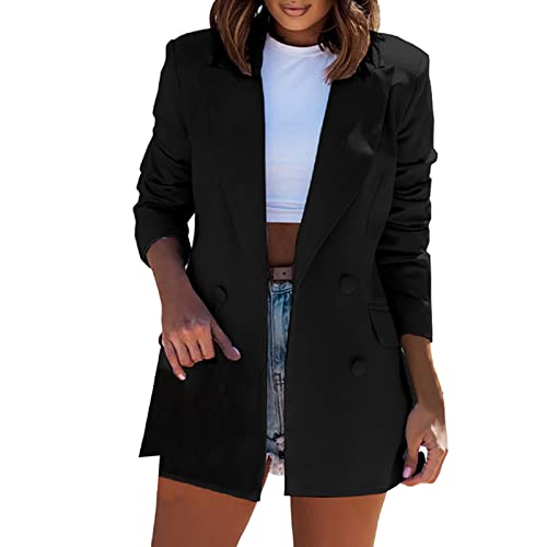 Damen Blazer Lang Elegant - Long Blazer Damen Sportlich - Jersey Longblazer Für Tailliert Sweatblazer Tweed Sweat Blazer Leichter Sommerblazer Modern Anzug Jacke Leicht Sommer Übergangsjacke von TDEOK