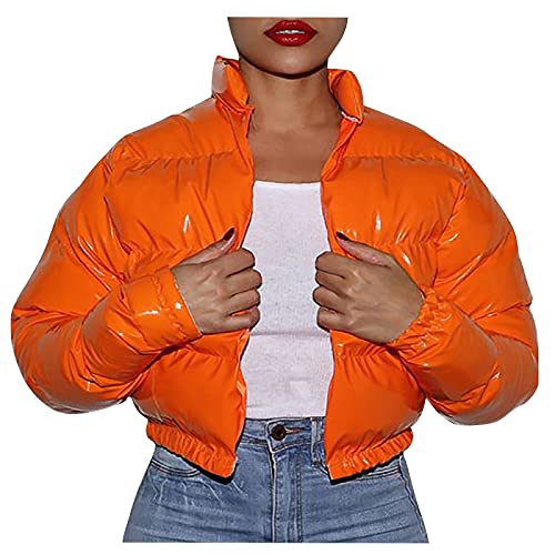 Damen Cropped Fit Pufferjacke mit Breitem Stehkragen Modern Frauen Winterjacke Kurz Geschnitten Wattierte Steppjacke Jacke Winter Puffer Jacket mit Taschen Kurzmanteljacke Cardigan Übergangsjacke von TDEOK