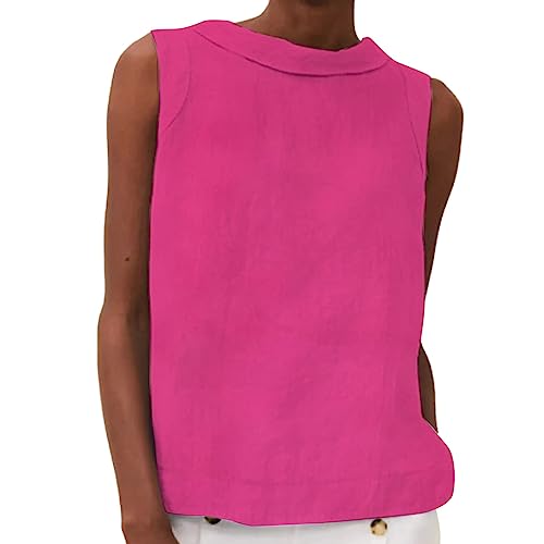 Damen Leinen Tank Top Ärmellose Bluse Sommer - Leinen Tunika Ohne Ärmel - Blusentop Elegant Trägertop Blusentops Ärmellos Oberteil Boho Bluse Ärmellose Leinenbluse Leinenblusen Tanktop Strand von TDEOK