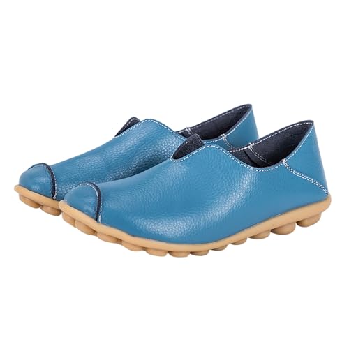 Damen Mokassins Slip On Loafers Mode Bootsschuhe Fahren Flache Schuhe Sommer Geschlossen Hausschuhe rutschfest Outdoor Slipper Leder Shoes Bequeme Atmungsaktive Wanderschuhe Walkingschuhe von TDEOK