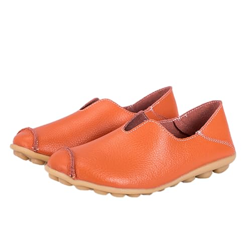 Damen Mokassins Slip On Loafers Mode Bootsschuhe Fahren Flache Schuhe Sommer Geschlossen Hausschuhe rutschfest Outdoor Slipper Leder Shoes Bequeme Atmungsaktive Wanderschuhe Walkingschuhe von TDEOK