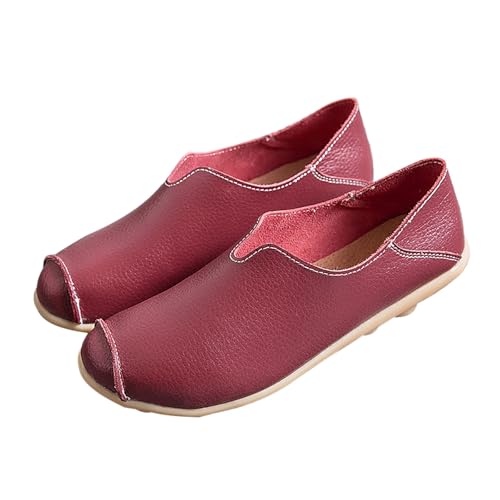 Damen Mokassins Slip On Loafers Mode Bootsschuhe Fahren Flache Schuhe Sommer Geschlossen Hausschuhe rutschfest Outdoor Slipper Leder Shoes Bequeme Atmungsaktive Wanderschuhe Walkingschuhe von TDEOK