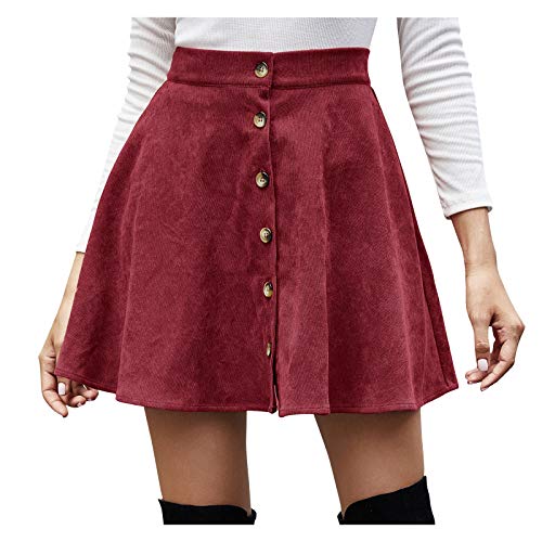 Damen Rock Winter Cord, Plissee Rock Kurz Cord Mini Rock High Waist Minirock A Linie Kurz Rock Einfarbig Bleistift Figurbetont Kurzer Herbstrock Casual Wickelrock,Winterrock,Freizeitrock von TDEOK