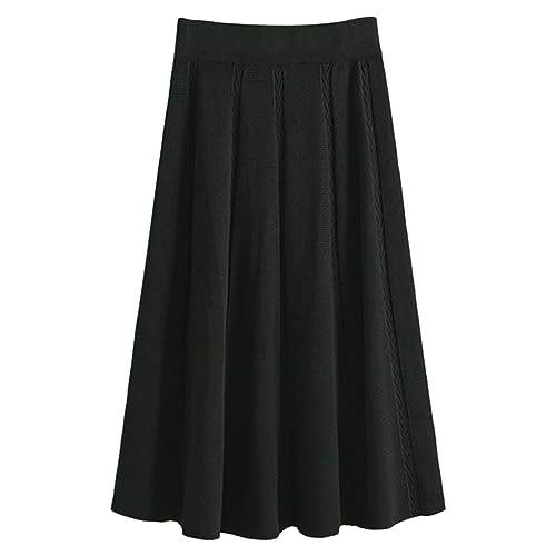 Damen Strickrock Lang - Plissee Rock Lang Winter Midi Skirt Einfarbig Business A-Linie Bleistiftrock Freizeit Plisseerock Hohe Taille Strick Rock Stretch Figurbetont Rock Bleistift Rock von TDEOK