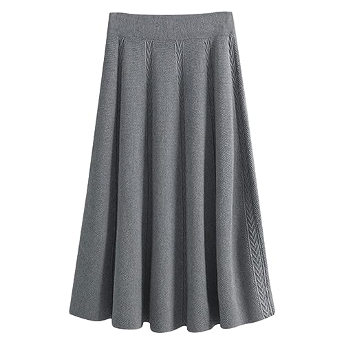 Damen Strickrock Lang - Plissee Rock Lang Winter Midi Skirt Einfarbig Business A-Linie Bleistiftrock Freizeit Plisseerock Hohe Taille Strick Rock Stretch Figurbetont Rock Bleistift Rock von TDEOK