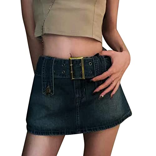 E-Girl Rock Mit GüRtel: Jeans-Minirock Damen Schwarz Gothic Rock Kurz Jeansrock Enge Rock Minirock Mit Tasche HüFtrock A-Linie Rock Teenager MäDchen Y2k Rock Sommerrock Jeans-Rock Denim-Skirt von TDEOK