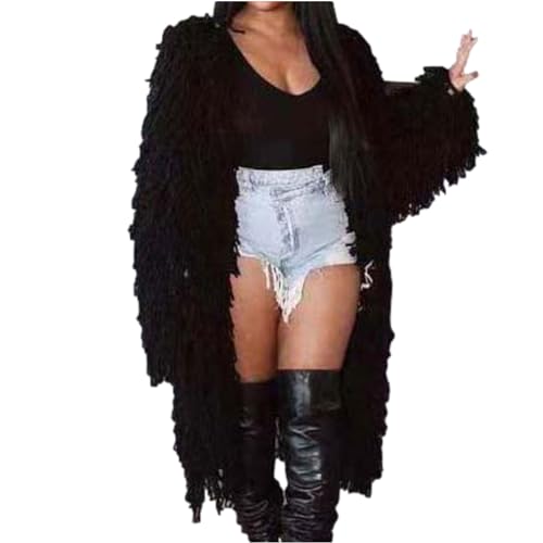 Fransenjacke Damen: Cardigan Damen Oversize Übergroße Strickjacke Offene Vorderseite Tunika Elegant Mittellang Trenchcoat Langarm Übergangsjacke Baumwoll Freizeitjacke Strickmantel Fransen-Jacken von TDEOK