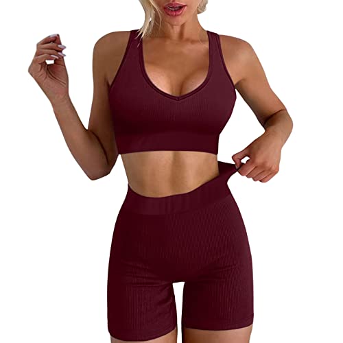 Frauen Workout Sport Set 2 Stück gerippte Weste Tank Shorts Sets hohe Taille kurzes Yoga Outfit Sport Mode Set Damen Strick Anzug Set Frauen Workout Sport Set 2 Stück gerippte Weste Tank Shorts Sets hohe Taille kurzes Yoga Outfit Sport Mode Set Damen Strick Anzug Set von TDEOK