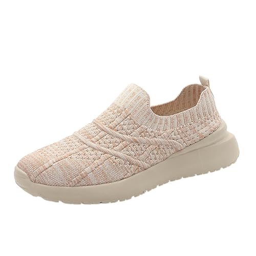 Freizeitschuhe Damen Sneaker Slip-On Leichtgewichts Walking Shoes Weichen Sohle Dämpfung Turnschuh Strick Atmungsaktiv Fitnessschuhe Leicht Bequeme Hallenschuhe Schutz rutschfest Joggingschuhe von TDEOK