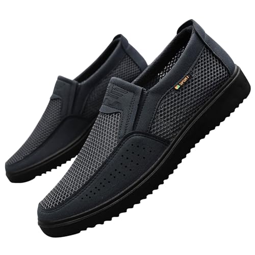 Freizeitschuhe Herren Schwarz, Casual Slip-On Loafer Bequeme Flache Schuhe Im Mokassin Stil Leicht Bequeme Walking Shoes Non-Slip Joggingschuhe Plateau Trendy Schuhe von TDEOK